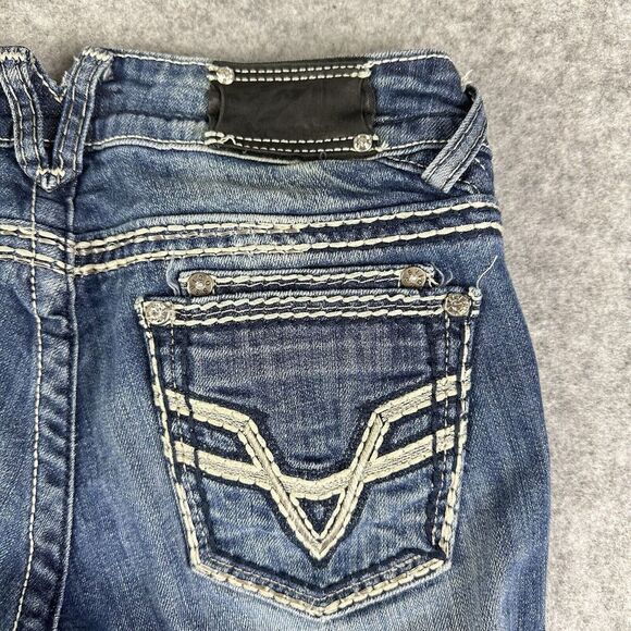 Vigoss Dublin Straight Jeans Womens 5 Low Rise Dark Wash Rhinestone Thick Stitch - Picture 3 of 16